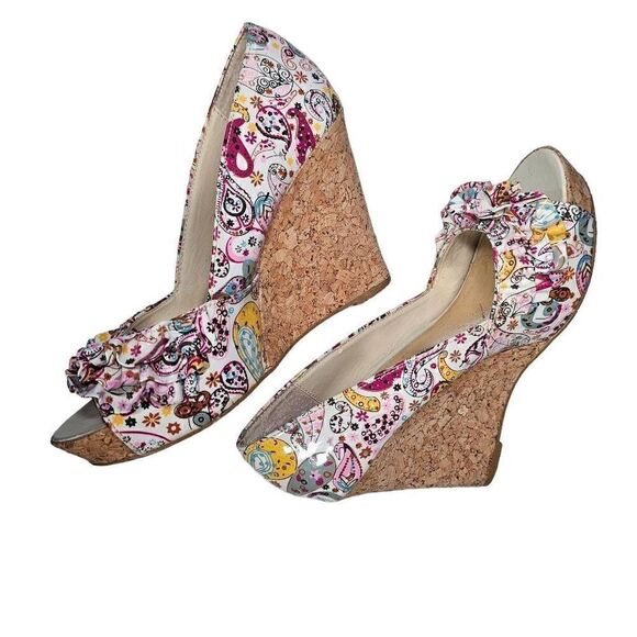 Steve Madden Women's Multicolor Paisley Camio Cork Wedge Platform Shoes 6M - Picture 8 of 14